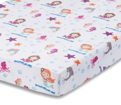 Picture of Baby Girl Fitted Crib Sheet Mermaid Adventures, 100% Soft Breathable Microfiber Baby Sheet, Fits Standard Size Crib Mattress 28in x 52in, Nursery Sheet