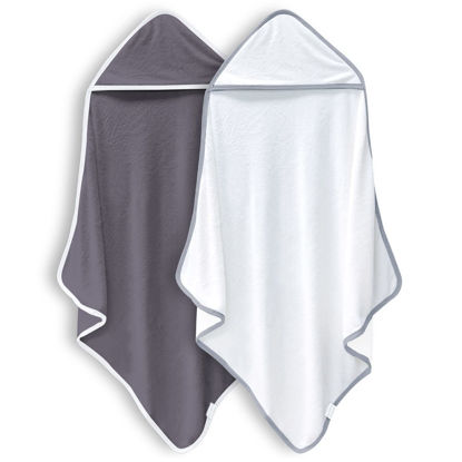 Picture of BAMBOO QUEEN 2 Pack Bamboo Baby Bath Towel - Ultra Absorbent - Ultra Soft Hooded Towels for Kids - X Large Size for 0-7 Yrs (White and Dark Grey, 37.5 x 37.5 Inch)