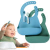 Picture of Numnum Pre-Spoon GOOtensils + Silicone Bibs - Babies & Toddlers Ki | Self Feeding Baby Spoon Set (Stage 1 + Stage 2) | Waterproof, Soft, Adjustable, 100% Food Grade Bib - (Blue/Glacier Green)