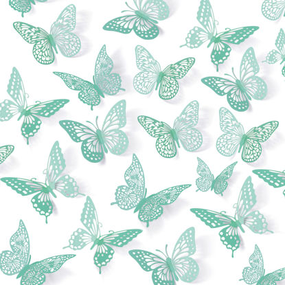 Picture of SAOROPEB 3D Butterfly Wall Decor 48 Pcs 4 Styles 3 Sizes-White Butterfly Birthday Decorations&Butterfly Party Decorations&Butterfly Cake Decorations-Removable Gold Butterfly Decorations (Pale Turquoise)