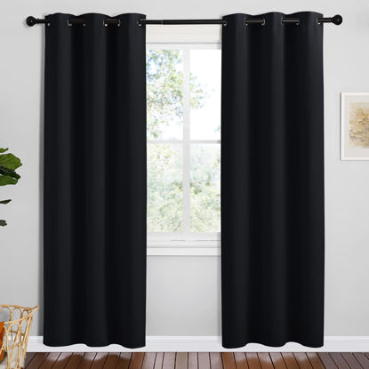 Picture of NICETOWN Bathroom Blackout Thermal Curtains and Drapes, 2 Panels, 42 inches Wide by 78 inches Long, Black, Solid Thermal Insulated Grommet Blackout Drapery Panels for Window