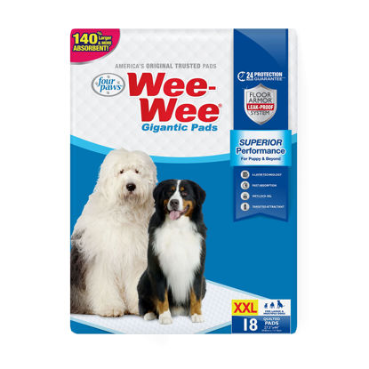 Picture of Four Paws Wee-Wee Superior Performance Gigantic Pee Pads for Dogs - Dog & Puppy Pads for Potty Training - Dog Housebreaking & Puppy Supplies - 27.5" x 44" (18 Count),White