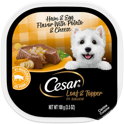 Picture of CESAR Soft Wet Dog Food Loaf & Topper in Sauce Ham & Egg Flavor with Potato & Cheese, 3.5 oz. Easy Peel Trays (24 count)