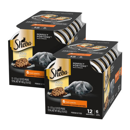 Picture of SHEBA PERFECT PORTIONS Cuts in Gravy Wet Cat Food Trays (12 Count, 24 Servings), Roasted Chicken Entrée, Easy Peel Twin-Pack Trays