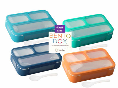 Picture of kinsho Snack Containers - SMALL Bento Lunch Boxes for Kids Girls Boys | MINI Leak-proof Box, Portion Container for School | Blue Navy Aqua Orange 4 Pack