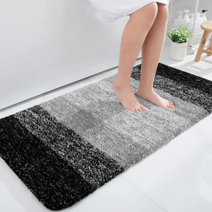 Picture of OLANLY Luxury Bathroom Rug Mat, Extra Soft and Absorbent Microfiber Bath Rugs, Non-Slip Plush Shaggy Bath Carpet Runner, Machine Wash Dry, Bath Mats for Bathroom Floor, Tub and Shower, 47x24, Black