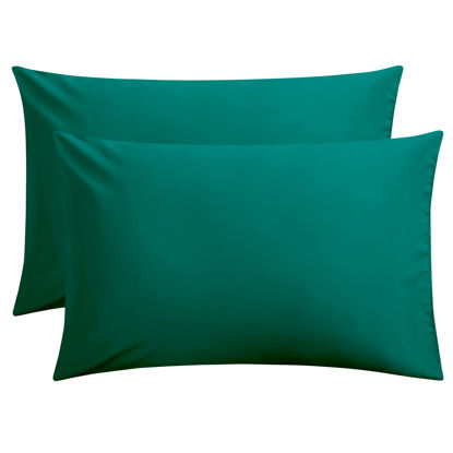 Picture of FLXXIE 2 Pack Microfiber Queen Pillow Cases, 1800 Super Soft Pillowcases with Envelope Closure, Wrinkle, Fade and Stain Resistant Pillow Covers, 20x30, Dark Green