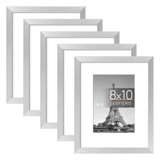 Picture of upsimples 8x10 Picture Frame Set of 5,Display Pictures 5x7 with Mat or 8x10 Without Mat,Wall Gallery Photo Frames, Silver