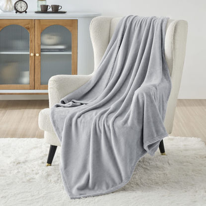 Picture of Bedsure Light Grey Fleece Blanket 50x70 Blanket - 300GSM Soft Lightweight Plush Cozy Blankets for Bed, Sofa, Couch, Travel, Camping