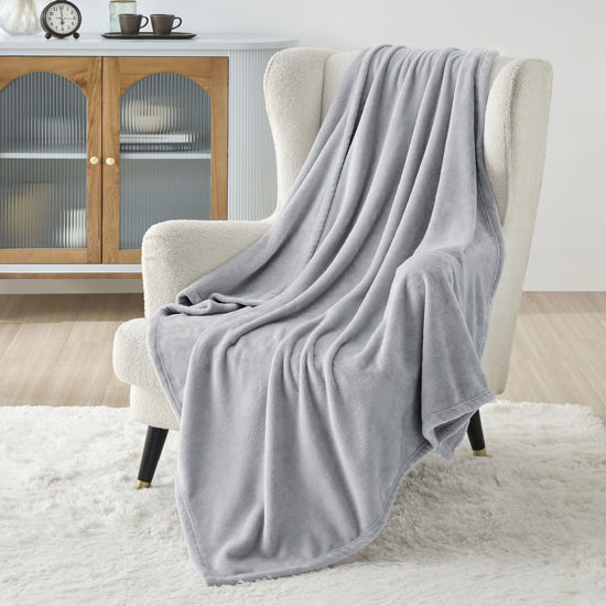 Picture of Bedsure Light Grey Fleece Blanket 50x70 Blanket - 300GSM Soft Lightweight Plush Cozy Blankets for Bed, Sofa, Couch, Travel, Camping