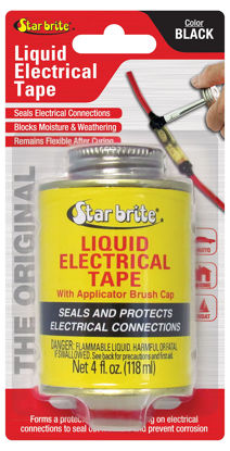 Picture of STAR BRITE Liquid Electrical Tape, Black - 4 OZ Can with Applicator Brush - Waterproof, UV-Resistant, Dielectric Sealant for Wires & Cables, Marine & Home Use (084104B)