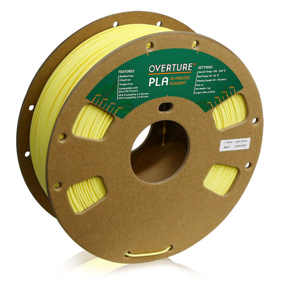 OVERTURE PLA Filament 1.75mm PLA 3D Printer Filament, 1kg Cardboard Spool  (2.2lbs), Dimensional Accuracy +/- 0.03mm, Fit Most FDM Printer Yellow 