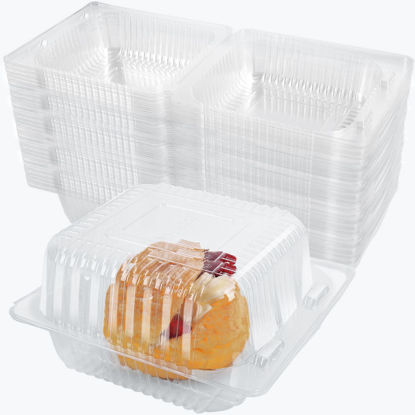 Picture of AQSXO 100 Pcs Clear Plastic Take out Containers,Disposable Clamshell Dessert Container with Lid, for Salads, Pasta, Sandwiches (5x4.7x2.8 in).