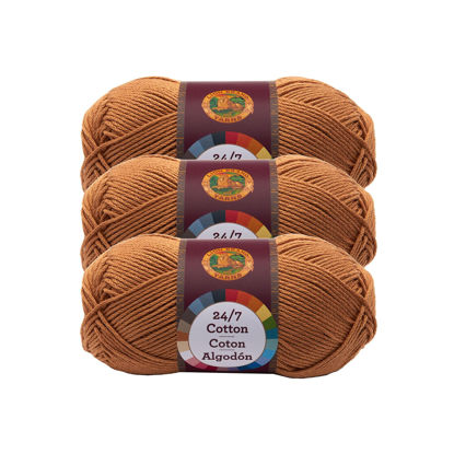 Picture of Lion Brand 24/7 Cotton Yarn, Yarn for Knitting, Crocheting, and Crafts, Camel, 3 Pack