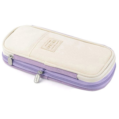Picture of Arnuixty Large Storage Pencil Case Pen Bag with Zipper Big Capacity Pouch Organizer for Office Travel Holder Box (Purple)