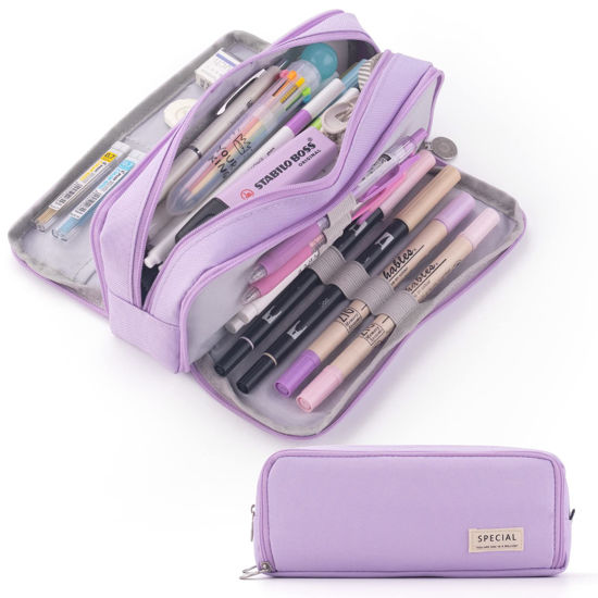 CICIMELON Large Capacity Pencil Case 3 Compartment Pouch Pen Bag
