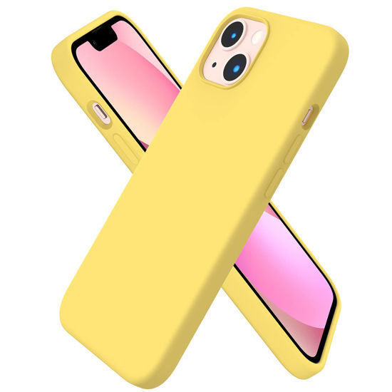 Picture of ORNARTO Compatible with iPhone 13 Case 6.1, Slim Liquid Silicone 3 Layers Full Covered Soft Gel Rubber Case Cover 6.1 inch-Lemon Yellow