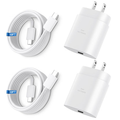 Picture of Super Fast Charger Type C, 25W USB C Wall Charger Fast Charging for Samsung Galaxy S23 Ultra/S23/S23+/S22/S22 Ultra/S22+/S21 Ultra/S20 Ultra/Note 20/Note 10/Z Fold 3 with 10FT C Charger Cable 2Pack