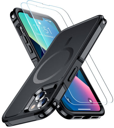 Picture of SPIDERCASE Designed for iPhone 13 Case, with [2 Pcs Tempered Glass Screen Protector] Compatible with Magsafe Shockproof Anti-Drop Military Protective Cover for iPhone 13 6.1 inch (Black)