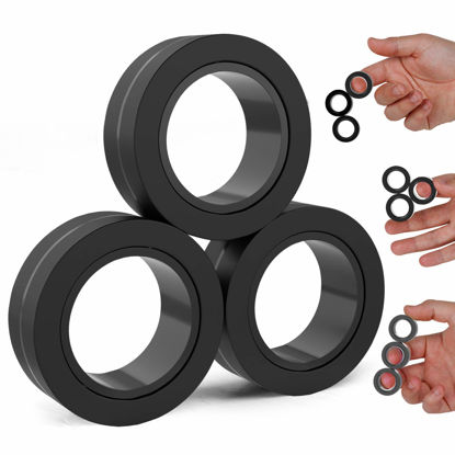 Picture of BUNMO Magnetic Rings Black | Fidget Toys Adults | Magnetic Fidget Rings | Endless Hours of Fun | Spin, Connect & Play | Addictive Fidget Toy for Boys & Girls | Great Teen Gift