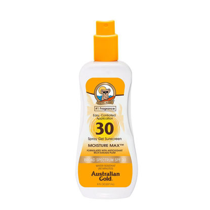 Picture of Australian Gold Spray Gel Sunscreen, SPF 30, 8 Ounce | Moisture Max | Infused with Aloe Vera | Broad Spectrum | Water Resistant