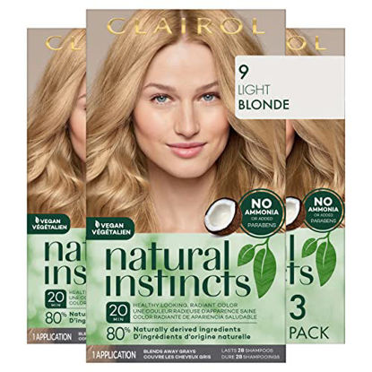 Picture of Clairol Natural Instincts Demi-Permanent Hair Dye, 9 Light Blonde Hair Color, Pack of 3