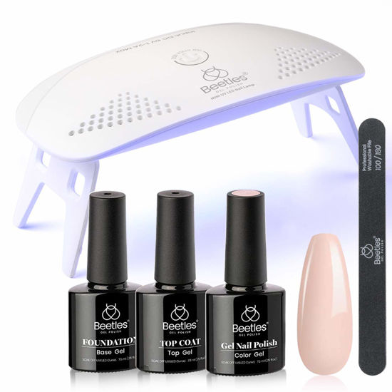 Picture of Beetles Nude Gel Nail Polish Kit with UV LED Light and Base Gel Top Coat Starter Kit, Soak Off Popular Nude Gel Polish Set with Nail Lamp Nail File for DIY Home Manicure Gift for women