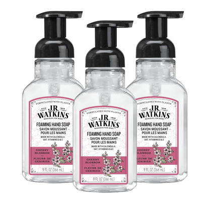 Picture of J.R. Watkins Foaming Hand Soap Pump with Dispenser, Moisturizing All Natural Hand Soap Foam, Alcohol-Free, Cruelty-Free, USA Made, Use as Kitchen or Bathroom Soap, Cherry Blossom, 9 fl oz, 3 Pack