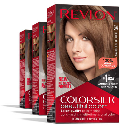 Picture of Revlon Permanent Hair Color, Permanent Brown Hair Dye, Colorsilk with 100% Gray Coverage, Ammonia-Free, Keratin and Amino Acids, Brown Shades (Pack of 3)