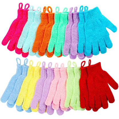 Picture of Shower Gloves,24 Pcs Exfoliating Bath Gloves,Body Scrub Gloves with Hanging Loop for Beauty Spa Massage Skin Shower Body Scrubber-12 Colors