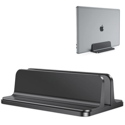 Picture of OMOTON Vertical Laptop Stand Holder, Desktop Aluminum Stand for MacBook with Adjustable Dock Size, Fits All MacBook, Surface, Chromebook and Gaming Laptops (Up to 17.3 inches), Black