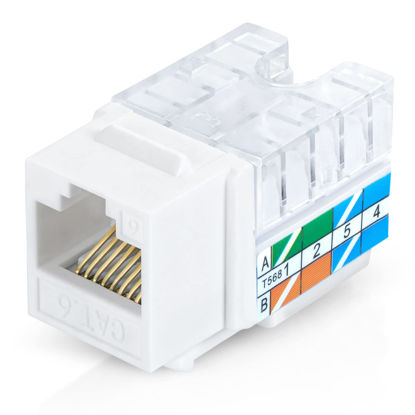 Picture of Everest Media Solutions 90° Angled CAT6/5e Keystone Jack in White - Slim Profile RJ45 Female Connector - Compatible with 90° Angled Speed Termination Tool - easyJACK (B094WB91H3) - 20-Pack