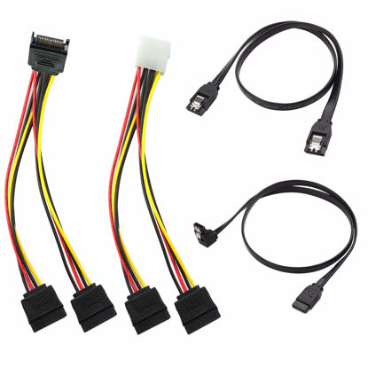 Picture of ketawa SATA Cable, SATA Data Cable and SATA Power Splitter Cable (4 Pack) SATA III Cable 6.0 Gbps SATA 3.0 Cable,15 Pin Power Splitter Cable