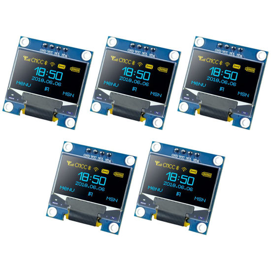 Picture of Hosyond 5 Pcs 0.96 Inch OLED I2C IIC Display Module 12864 128x64 Pixel SSD1306 Mini Self-Luminous OLED Screen Board Compatible with Arduino Raspberry Pi(Blue and Yellow)