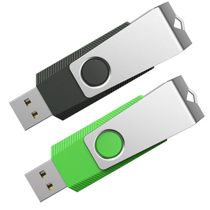 Picture of Aiibe 64GB Flash Drive 2 Pack 64GB USB Flash Drive Thumb Drive Zip Drive USB 2.0 Memory Stick USB Drive with Keychain (64G, 2 Colors: Black Green)