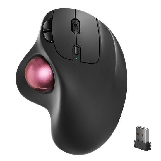 Picture of Wireless Trackball Mouse, Rechargeable Ergonomic Mouse, Easy Thumb Control, Precise & Smooth Tracking, 3 Device Connection (Bluetooth or USB), Compatible for PC, Laptop, iPad, Mac, Windows, Android