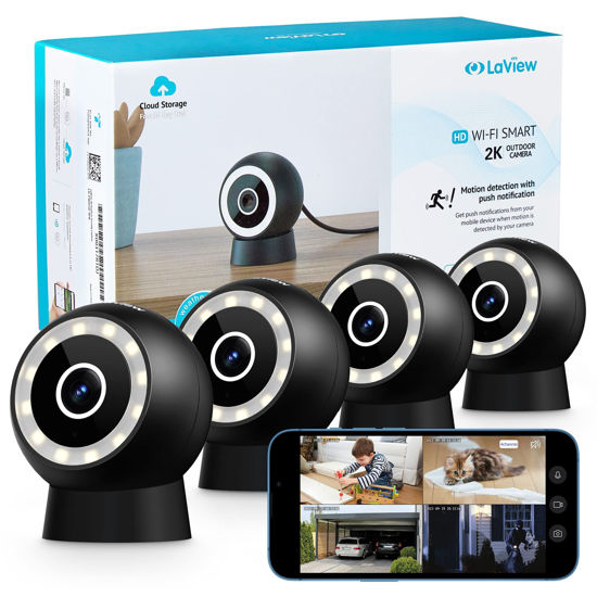 Picture of LaView 4MP Security Cameras Outdoor Indoor 4pc,2K Wired Cameras for Home Security with Starlight Color Night Vision,IP65 Spotlight Security Camera 2.4G,2-Way Audio,AI Human Detection,Works with Alexa