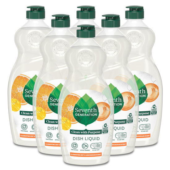 Picture of Seventh Generation Dish Liquid Soap Dishwashing Soap Clementine Zest Lemongrass Biodegradable Liquid Soap 19 Oz, Pack of 6