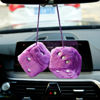 Picture of YGMONER Pair of Retro Square Mirror Hanging Couple Fuzzy Plush Dice with Dots for Car Decoration (Purple)