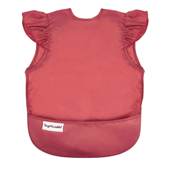 Picture of Tiny Twinkle Mess Proof Baby Bib - Waterproof Baby Apron - Machine Washable - PVC, BPA, & Phthalate Free - Great Travel Bib for Baby Eating - Baby Food Bibs (Burgundy, Small 6-24 Months)