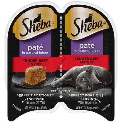 Picture of SHEBA PERFECT PORTIONS Paté Adult Wet Cat Food Trays (24 Count, 48 Servings), Tender Beef Entrée, Easy Peel Twin-Pack Trays