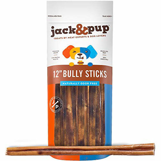 Picture of Jack&Pup Bully Sticks 12 Inch, Premium Grade Long Lasting Dog Bully Sticks for Large Dogs Aggressive Chewers - Natural Bully Sticks Odor Free 12" Large Bully Sticks for Medium Dogs (Bully Stick-10 pk)