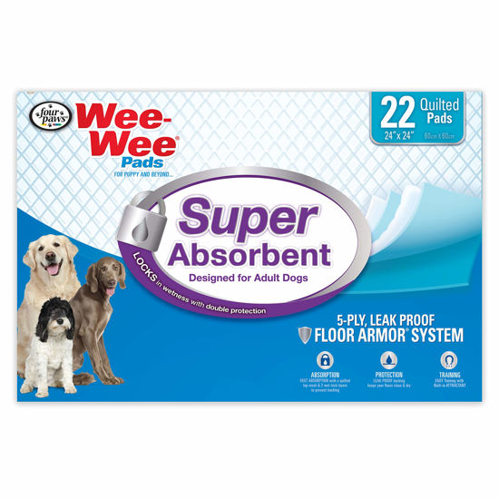 Picture of Four Paws Wee-Wee Super Absorbent Pee Pads for Dogs - Dog & Puppy Pads for Potty Training - Dog Housebreaking & Puppy Supplies - 24" x 24" (22 Count)