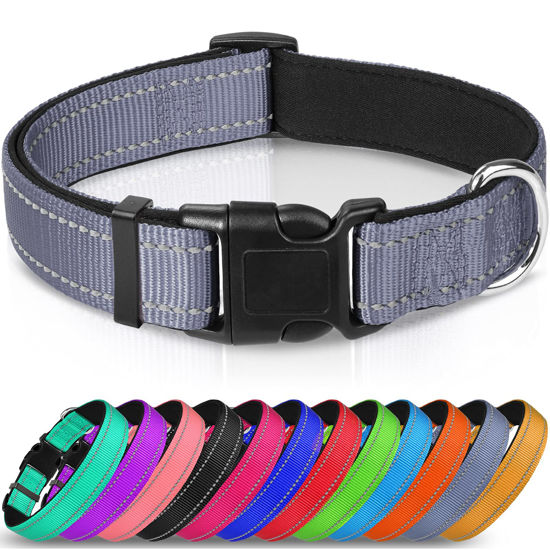 Picture of Joytale Reflective Dog Collar,Soft Neoprene Padded Breathable Nylon Pet Collar Adjustable for Puppy and Small Dogs,Gray,XS