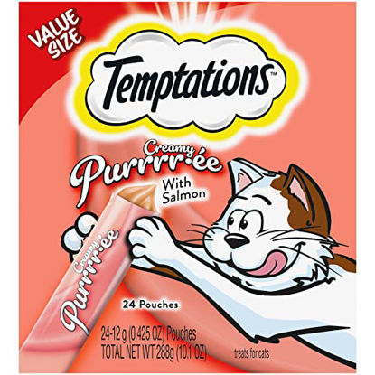 Picture of Temptations Creamy Puree with Salmon, Lickable Cat Treats, 0.42 oz Pouches, 24 Count