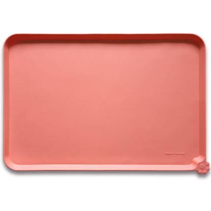 Picture of Hoki Found Large Silicone Pet Food Mats Tray - Non Slip Pet Dog Cat Bowl Mats Placemat - Dog Pet Cat Feeding Mat - Waterproof Dog Cat Food Mats -Pet Water Mats for Floors-Burnt Coral