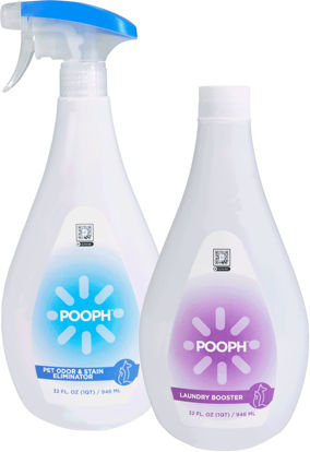 Picture of Pooph Pet Odor Eliminator & Pooph Laundry Additive - 2-32oz Bottles - Dismantles Odors on a Molecular Basis, Dogs, Cats, Freshener, Eliminator, Urine, Poop, Pee, Deodorizer, Puppy, Fresh, Clean