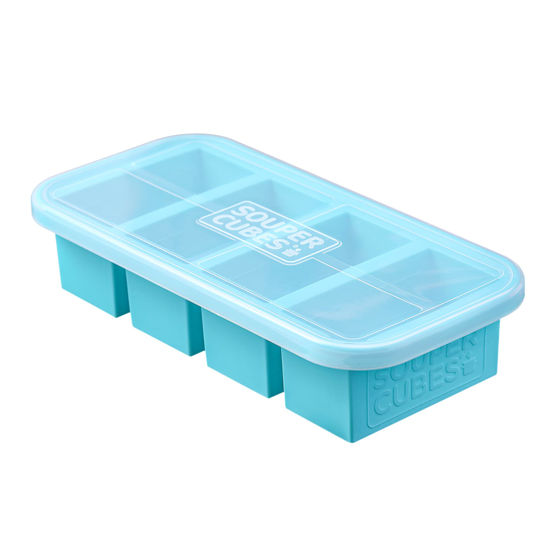 Picture of Souper Cubes 1-Cup Extra-Large Silicone Freezing Tray With Lid - Freeze Food Soup Broth Sauce In Perfect 1-Cup Portions, 1-Pack, Aqua Color