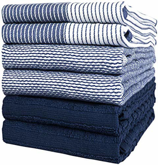 Picture of Premium Kitchen Dish Hand Towels (20”x 28”, 6 Pack) | Large,Cotton Flat & Terry Highly Absorbent Tea Towels Set with Hanging Loop | Navy Blue