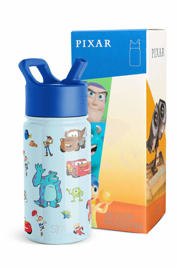 Picture of Simple Modern Disney Pixar Kids Water Bottle with Straw Lid | Reusable Insulated Stainless Steel Cup for Boys, School | Summit Collection | 14oz, Pixar Pals